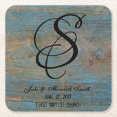 素朴な結婚式のモノグラムの擦り切れたなペンキの一見のコースター スクエアペーパーコースター (正面)