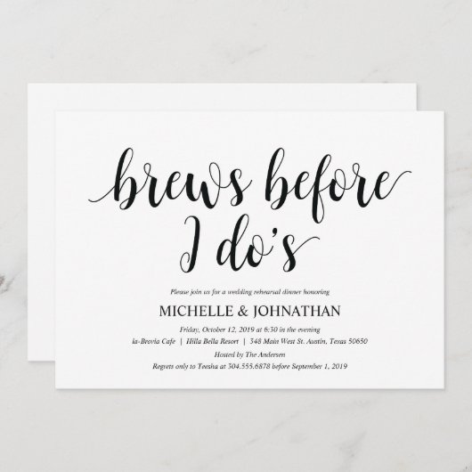 素朴な結婚式のリハーサルの夕食の招待状カード 招待状 (正面/裏面)