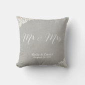 素朴な結婚式のヴィンテージのレース及びリネン氏及び夫人 クッション (正面)