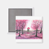 素朴な結婚式の愛のカップル 桜の木 マグネット (正面/裏面)