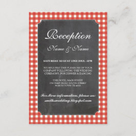 素朴な結婚式の招待状 赤チェック チョーク エンクロージャーカード