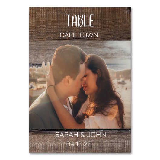 素朴な結婚式の旅行先の写真の名前 テーブルナンバー (正面)