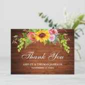 素朴な結婚式の木製ひまわり花 サンキューカード (スタンド正面)
