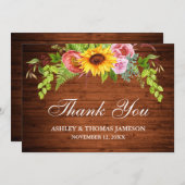 素朴な結婚式の木製ひまわり花 サンキューカード (正面/裏面)