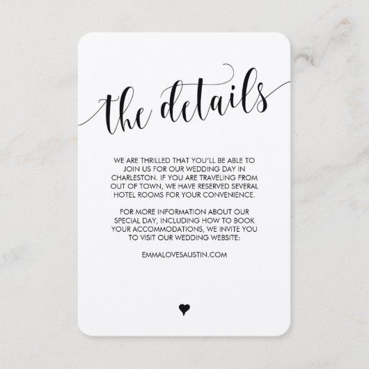 素朴な結婚式情報明細カード エンクロージャーカード (正面)