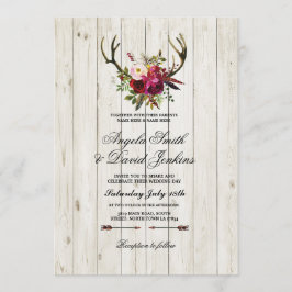 素朴な結婚式招待状の(雄ジカの)枝角の花柄の雄鹿 招待状