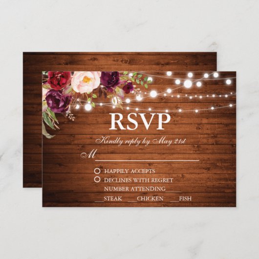 素朴な結婚式木は花柄RSVP w/Mealをつけます 出欠カード