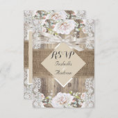 素朴な結婚式 ベージュ 白いバラ 木 RSVP (正面/裏面)