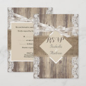 素朴な結婚式 ベージュ 白 ラッセル 木製 RSVP (正面/裏面)