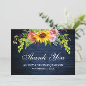 素朴な結婚式 青い木のひまわり花 サンキューカード (スタンド正面)