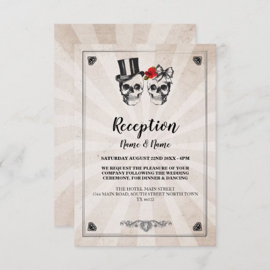 素朴な結婚披露宴はスカルの赤いバラを梳きます エンクロージャーカード (正面/裏面)