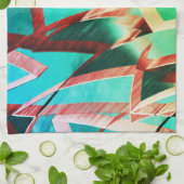 素朴な緑とアクアマリンの上に茶色の縞 キッチンタオル (折り畳み)