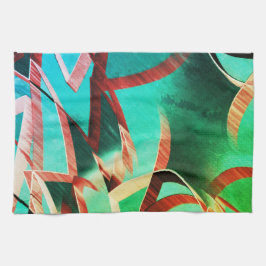 素朴な緑とアクアマリンの上に茶色の縞 キッチンタオル