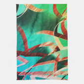 素朴な緑とアクアマリンの上に茶色の縞 キッチンタオル (縦)