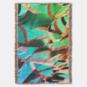 素朴な緑とアクアマリンの上に茶色の縞 スローブランケット (正面縦)