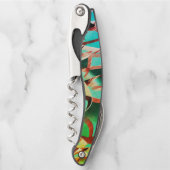 素朴な緑とアクアマリンの上に茶色の縞 ソムリエナイフ (正面)