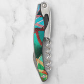 素朴な緑とアクアマリンの上に茶色の縞 ソムリエナイフ (裏面)