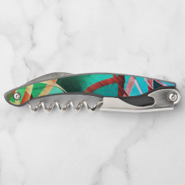 素朴な緑とアクアマリンの上に茶色の縞 ソムリエナイフ