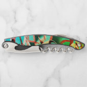 素朴な緑とアクアマリンの上に茶色の縞 ソムリエナイフ (正面)