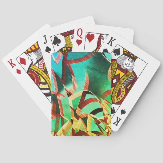 素朴な緑とアクアマリンの上に茶色の縞 トランプ (裏面)