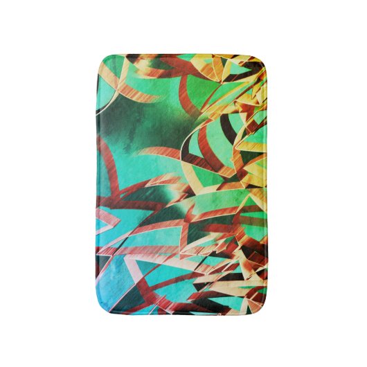 素朴な緑とアクアマリンの上に茶色の縞 バスマット (正面縦)