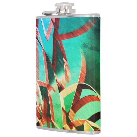 素朴な緑とアクアマリンの上に茶色の縞 フラスク (左)