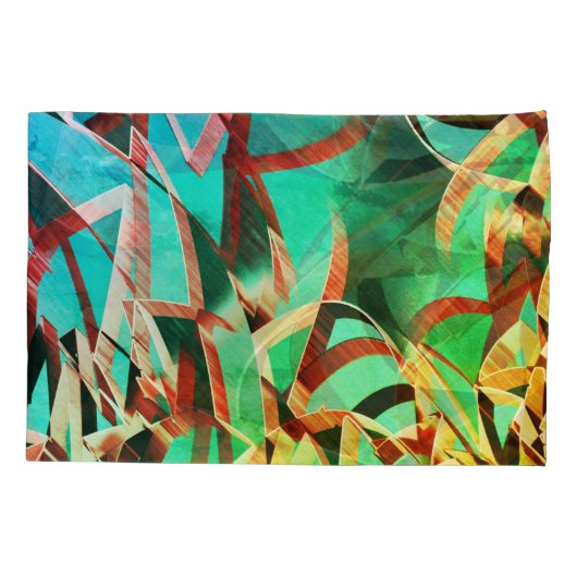 素朴な緑とアクアマリンの上に茶色の縞 枕カバー (裏面-左)