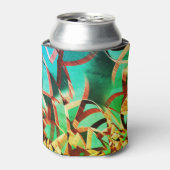 素朴な緑とアクアマリンの上に茶色の縞 缶クーラー (缶正面)
