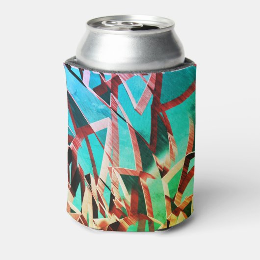 素朴な緑とアクアマリンの上に茶色の縞 缶クーラー (缶裏面)
