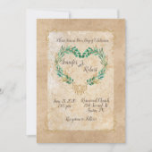 素朴な緑とアンティークなハートが美しいウェディング 招待状 (正面)