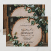 素朴な緑と木のスライスの花嫁たちの昼食会 招待状 (正面/裏面)