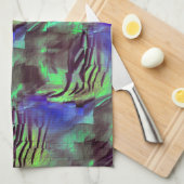 素朴な緑と青の抽象芸術モザイクスケッチ キッチンタオル (四つ折り)