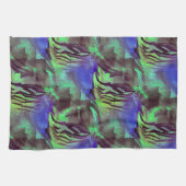 素朴な緑と青の抽象芸術モザイクスケッチ キッチンタオル (横)
