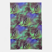 素朴な緑と青の抽象芸術モザイクスケッチ キッチンタオル (縦)