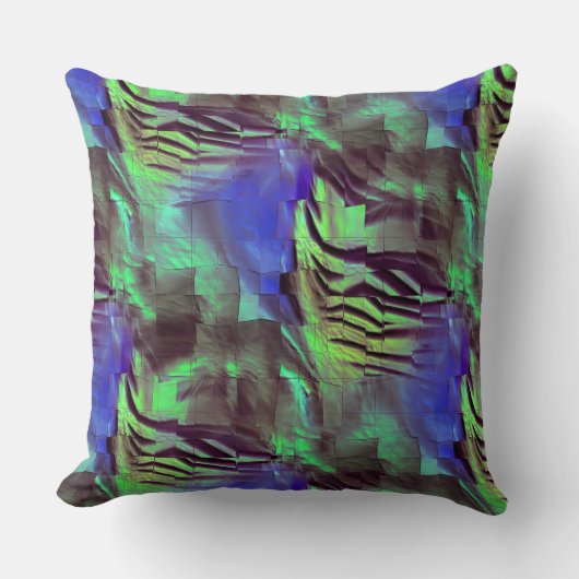 素朴な緑と青の抽象芸術モザイクスケッチ クッション (正面)