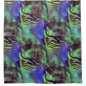 素朴な緑と青の抽象芸術モザイクスケッチ シャワーカーテン (正面)