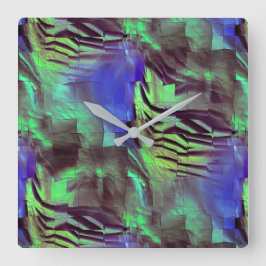 素朴な緑と青の抽象芸術モザイクスケッチ スクエア壁時計