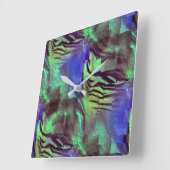 素朴な緑と青の抽象芸術モザイクスケッチ スクエア壁時計 (傾斜)