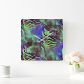 素朴な緑と青の抽象芸術モザイクスケッチ スクエア壁時計 (ホーム)