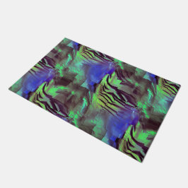 素朴な緑と青の抽象芸術モザイクスケッチ ドアマット