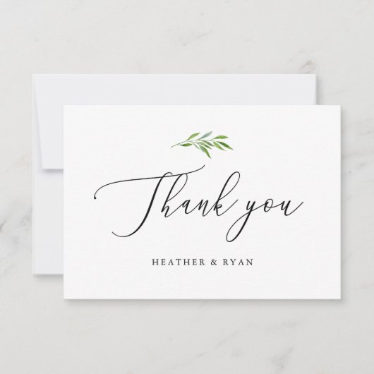 素朴な緑のエレガント サンキューカード (正面)