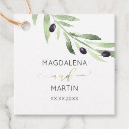 素朴な緑のオリーブの枝結婚式の引き出物ラベル フェイバータグ