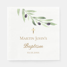 素朴な緑のオリーブ枝バプテスマ スタンダードランチョンナプキン