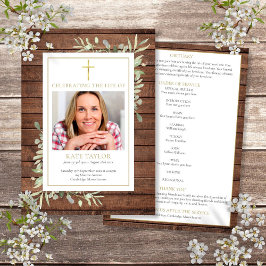 素朴な緑のキリスト教葬儀式次第 プログラム