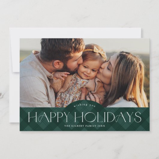 素朴な緑のチェック柄2枚の写真で楽しい シーズンカード (正面)