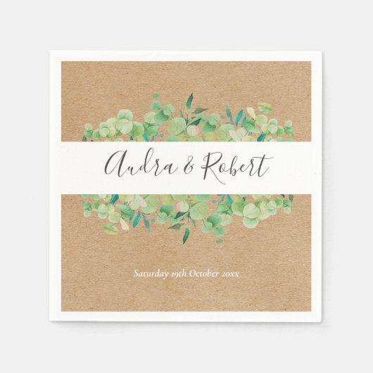 素朴な緑のユーカリのガーランドの結婚式 スタンダードカクテルナプキン (正面)