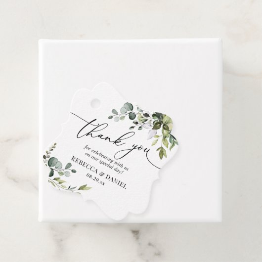 素朴な緑のユーカリの結婚式のお礼 フェイバータグ (インサイチュ)