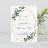 素朴な緑のユーカリ ゴールドフレーム 誓いの更新 招待状 (スタンド正面)