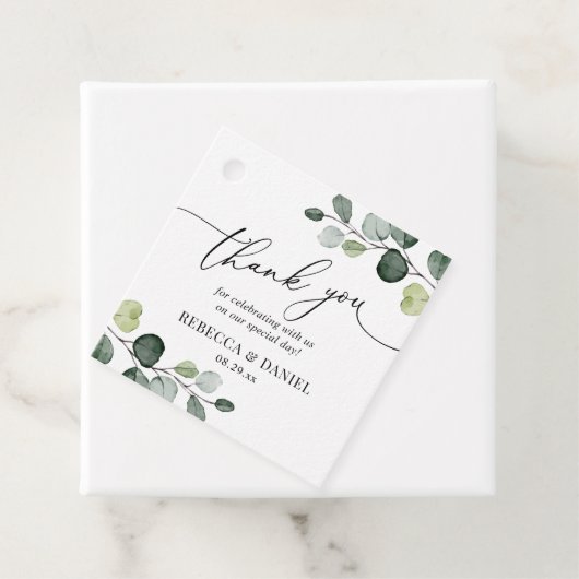 素朴な緑のユーカリ モノグラム サンクス フェイバータグ (インサイチュ)