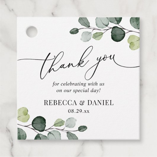 素朴な緑のユーカリ モノグラム サンクス フェイバータグ (正面)